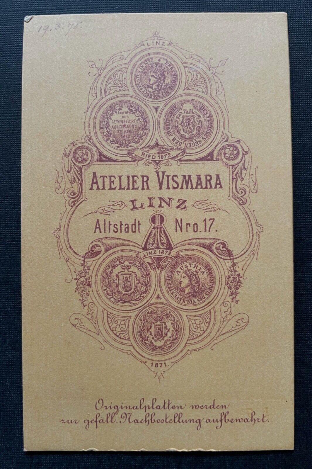Foto Porträt Frau Kleid Zopf Buch Atelier F.Vismara Linz ca.10,5x6,4cm 402204 TH