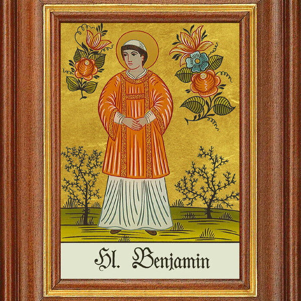 Hinterglasbild - Heiliger Benjamin - Patronatsbild Taufe Namenspatron 12,7x16 TH