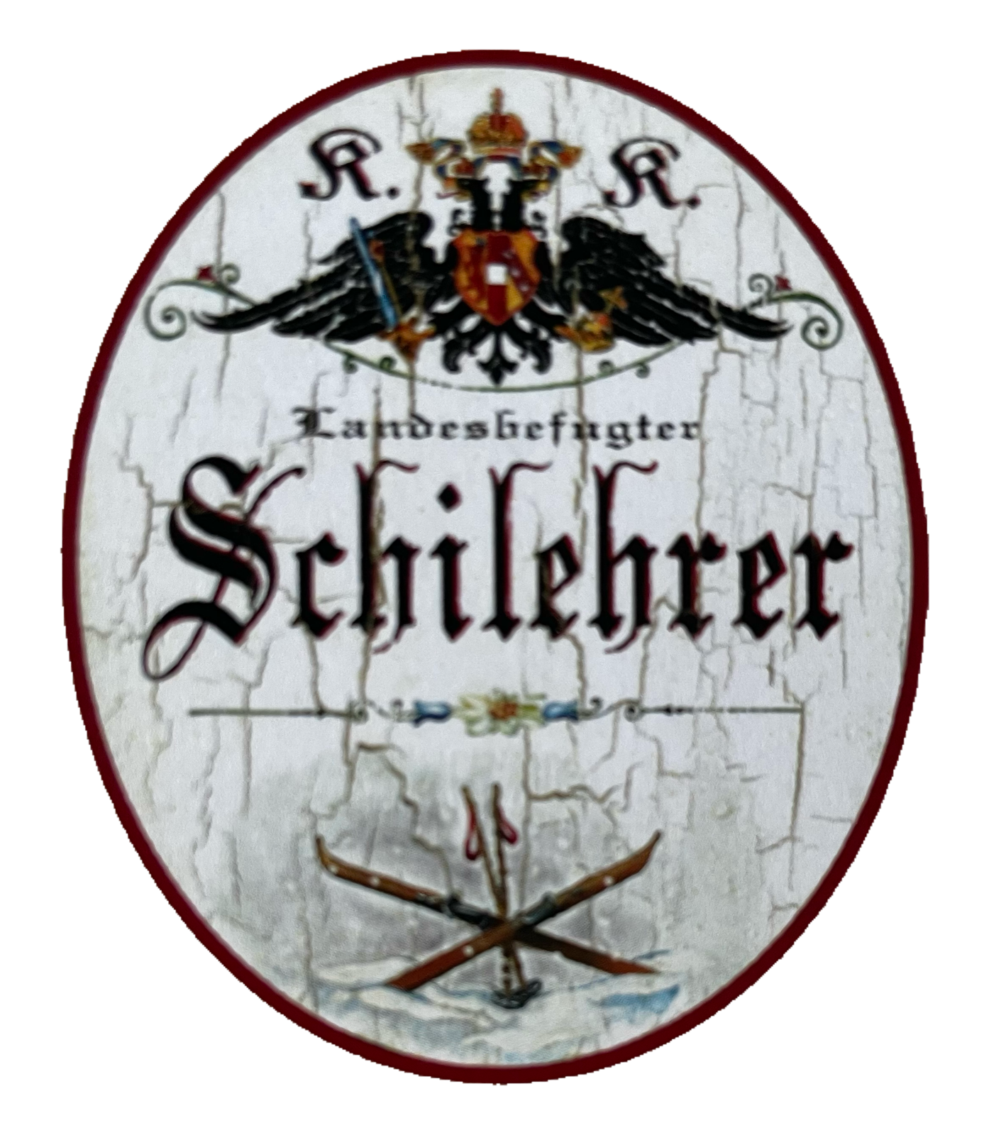 KuK Nostalgie Holzschild Landesbefugter Schileher Schifahren Ski Schnee Schild