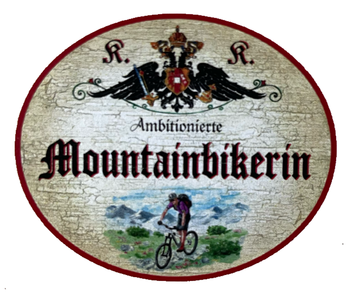 mountainbike schilder Nostalgisches Holzschild für Mountainbikerin – Nostalgie Salzburg