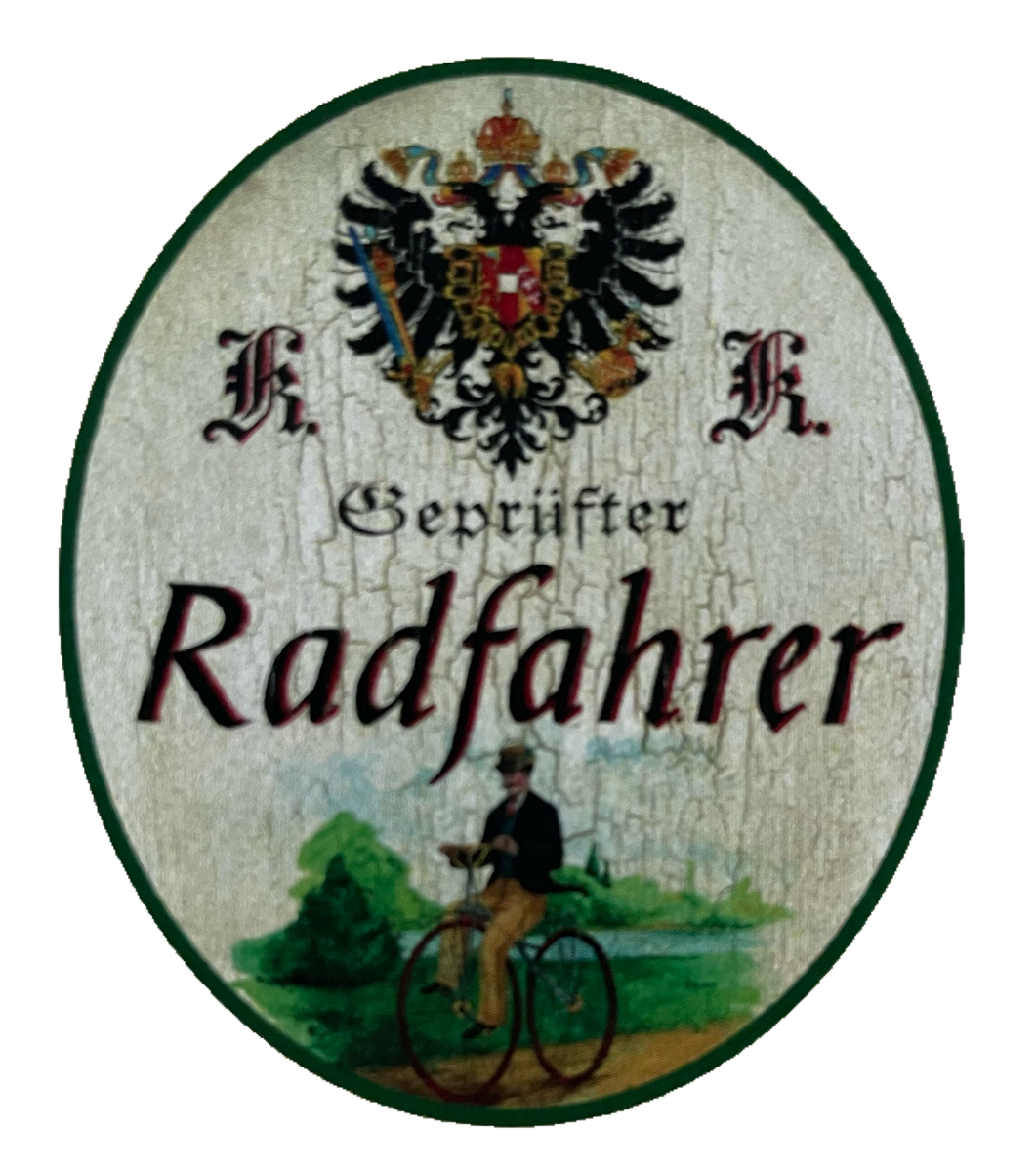 fahrradhelm nostalgisch Nostalgisches Holzschild Geprüfter Radfahrer – Nostalgie Salzburg