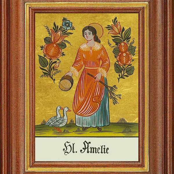 Hinterglasbild - heilige amelie - patronatsbild taufe namenspatron 12,7x16 th