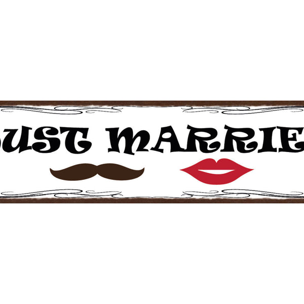 Schild Just Married Hochzeit Heirat Gerade Verheiratet Ehe 46 x 10 Blech od.Holz