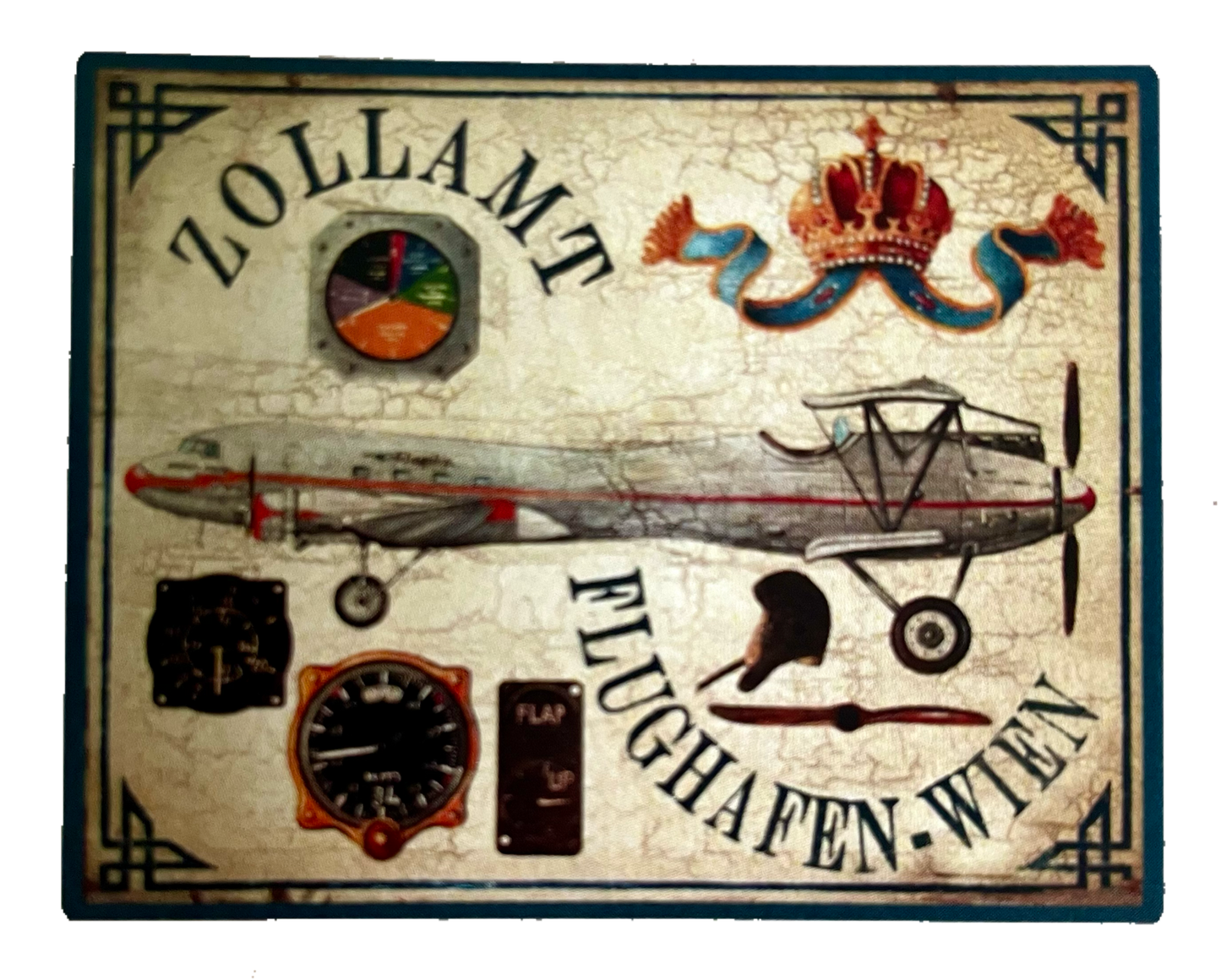 Nostalgie Holzschild Zollamt Flughafen Wien Flugzeug Schild