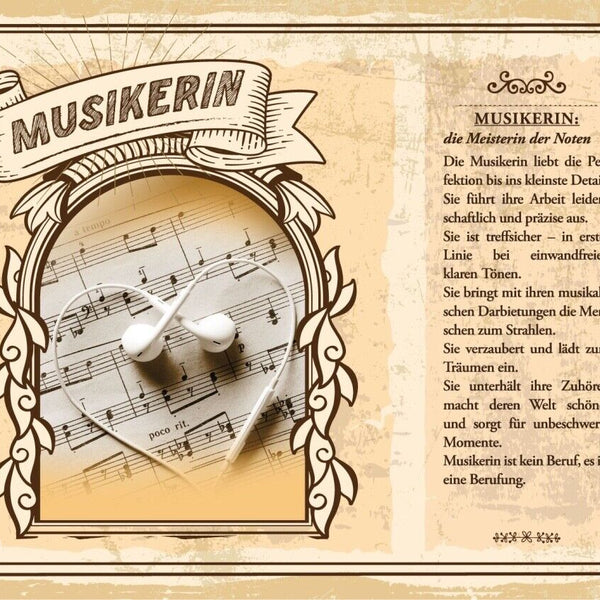 Schild Musikerin Beruf Musik Sängerin Instrument 12x18 20x30 30x40 Blech/Holz