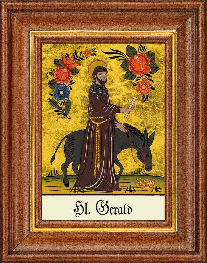 Hinterglasbild - heiliger gerald - patronatsbild taufe namenspatron 12,7x16