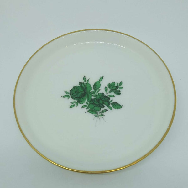 Augarten Porzellan kl. Teller 9cm 809/4 5098 129 grüne Rose mit Goldrand 60229