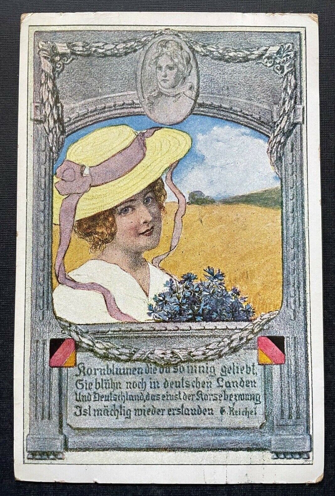 Kornblumen Gedicht Spruch G.Reichel Frau Hut Blumenstrauss Feld Natur 400297 TH