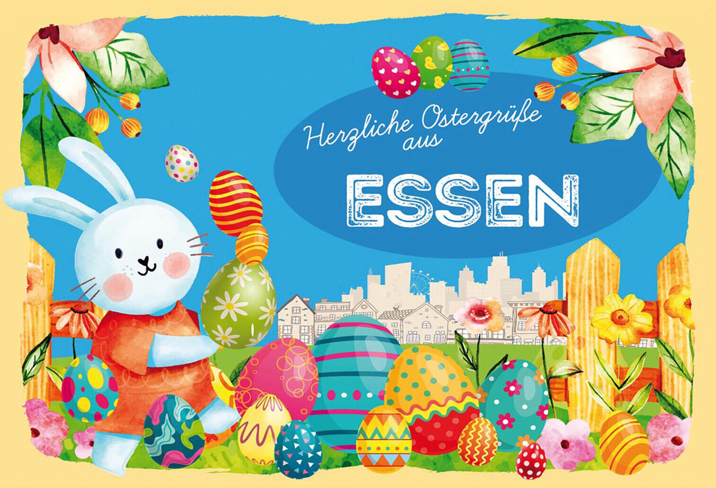 Schild Spruch Herzliche Ostergrüße aus Essen Osterhase Eier Comic JW