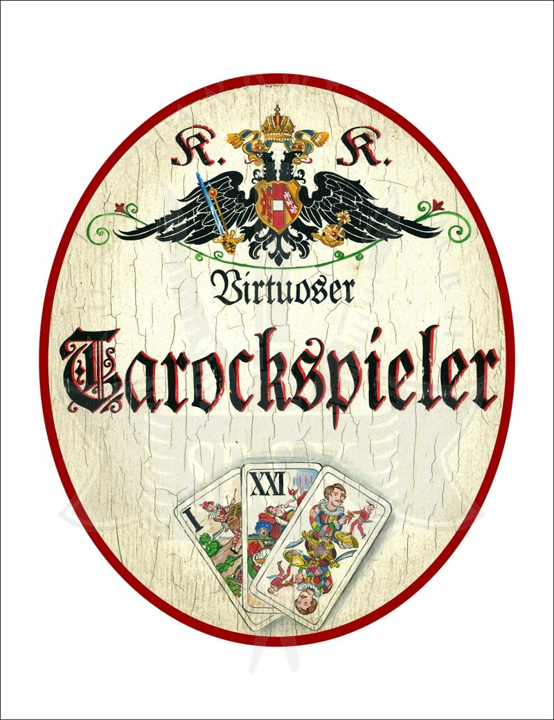 KuK Nostalgie Holzschild "Virtuoser Tarockspieler" Spielkarten