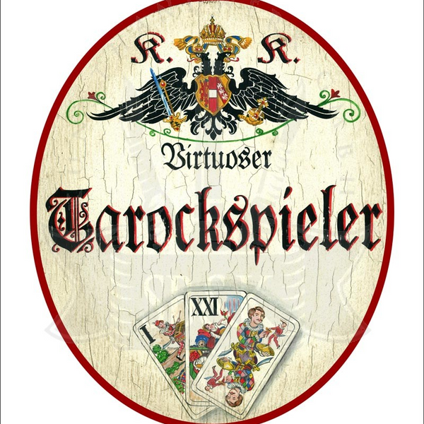 KuK Nostalgie Holzschild "Virtuoser Tarockspieler" Spielkarten