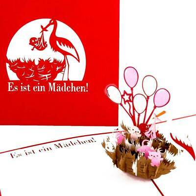 3D Pop Up Glückwunschkarte "Es ist ein Mädchen" Geburt 50029