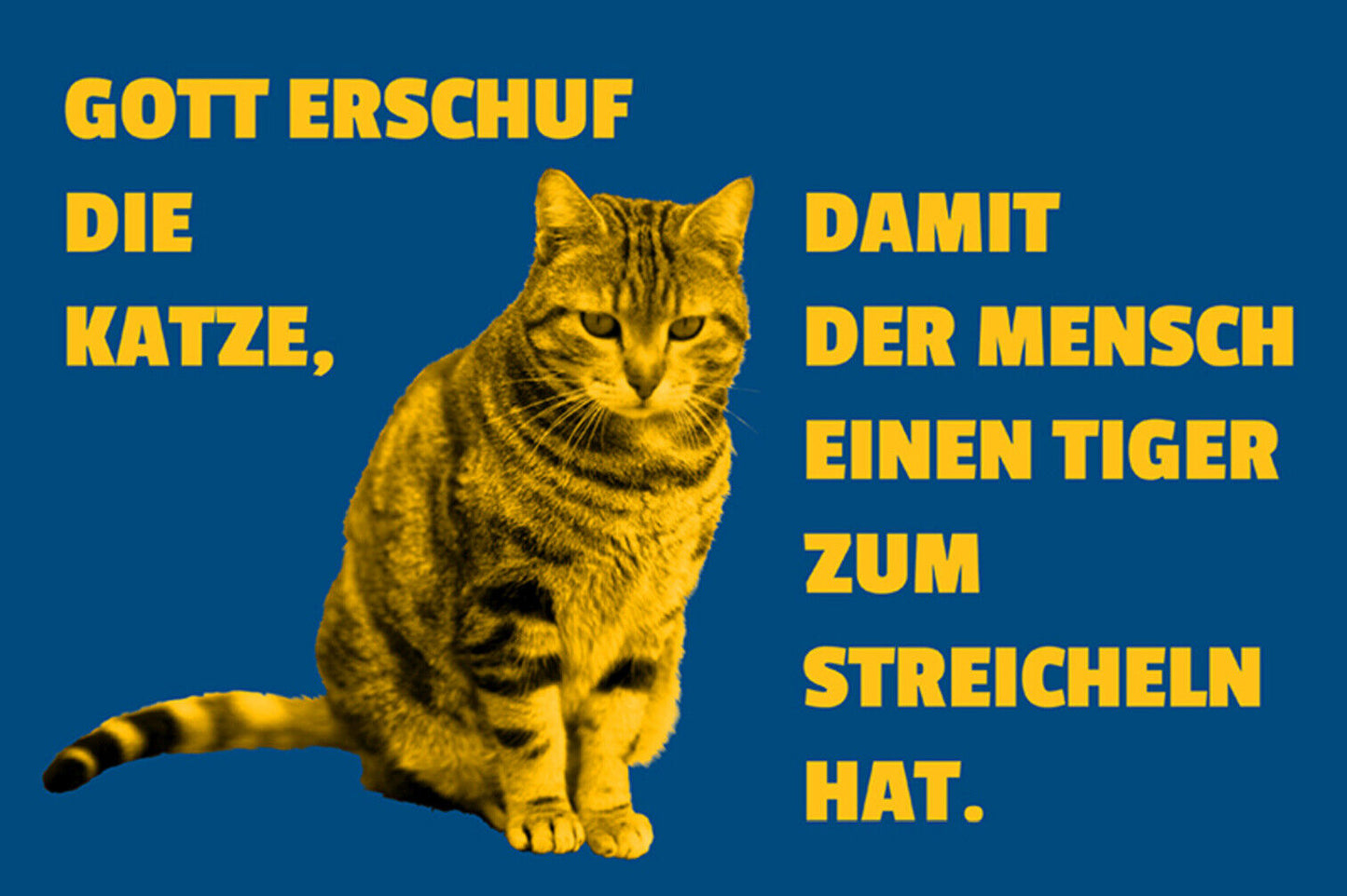 Schild Spruch Gott erschuf die Katze damit der Mensch einen Tiger streicheln JW
