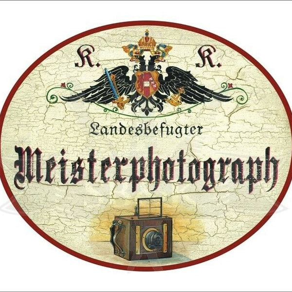 KuK Nostalgie Holzschild - Landesbefugter Meisterphotograph - Fotoapparat TH