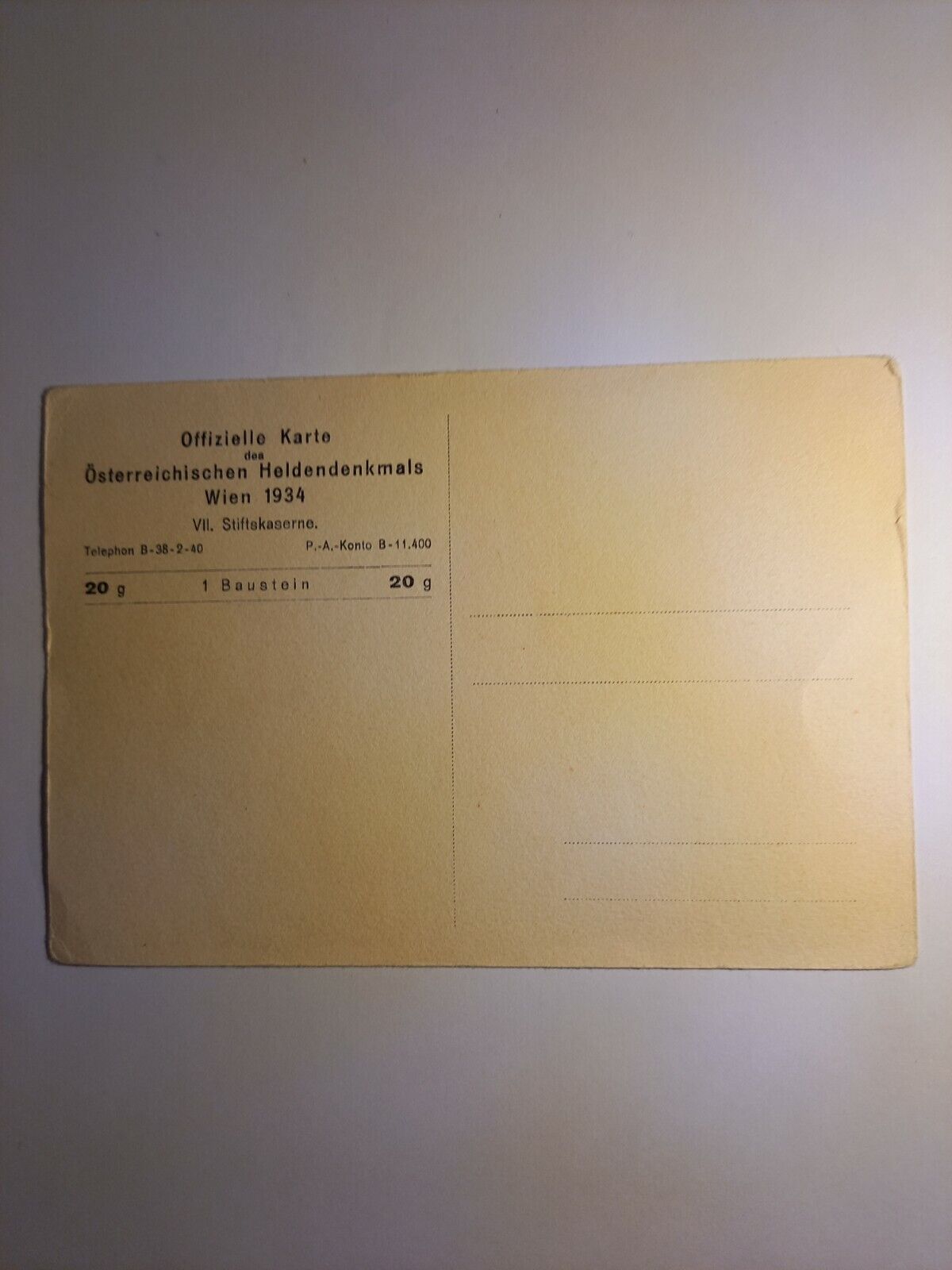 Offizielle Karte des österreichischen Heldendenkmals 1934 Wien 140363 GR