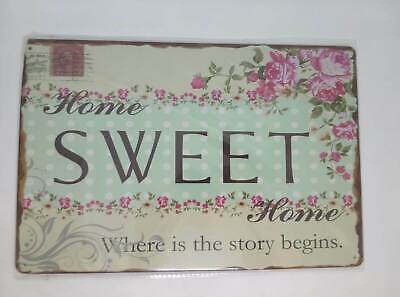 Nostalgie Vintage Retro Blechschild "home sweet home" blumen flowers 30x20 50339