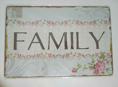 Nostalgie Vintage Retro Blechschild "family" Blumen flowers 30x20 50342
