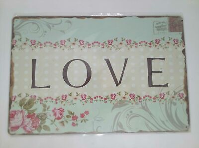 Nostalgie Vintage Retro Blechschild "love" Blumen flowers 30x20 50341