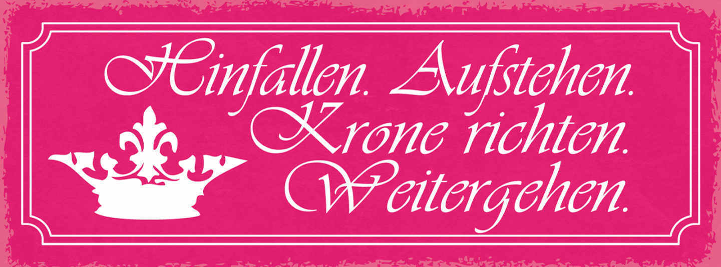 Schild Hinfallen Aufstehen Krone Richten Weitermachen Leben 27x10 Blech od.Holz
