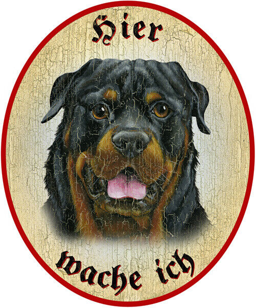 KuK Nostalgie Holzschild "Hier wache ich" Rottweiler Hund