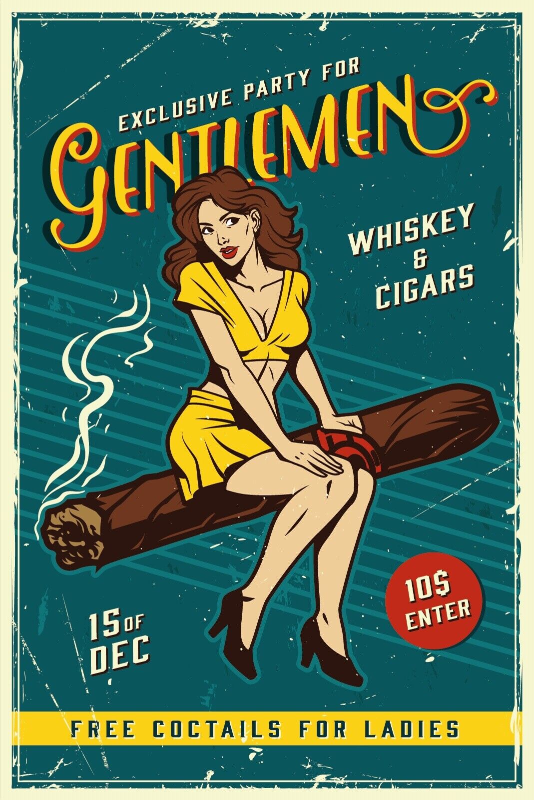 Nostalgie Schild Party for Gentlemen Zigarre 12x18 / 20x30 / 30x40 Blech od.Holz