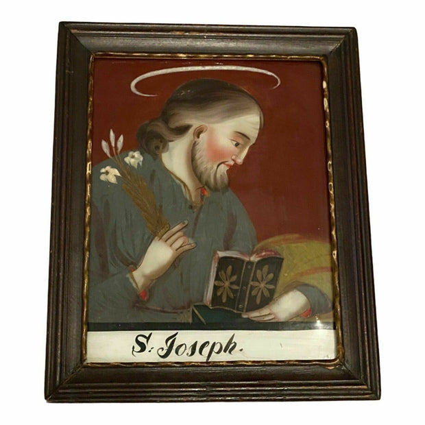 2 x Hinterglasmalerei 18/19 Jhdt. Joseph & Maria 27 x 21.5 cm