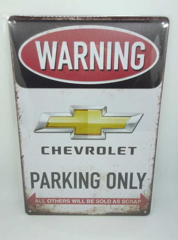 Nostalgie Vintage Retro Blechschild "Warning Chevrolet Parking Only" 30x20 50354