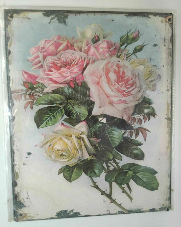 Nostalgie Retro Blechschild Rosen rosa Strauß 25x20 50173