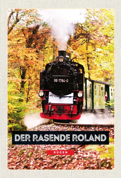 Schild Spruch Der rasende Roland Rügen Deutschland Wald Eisenbahn JW