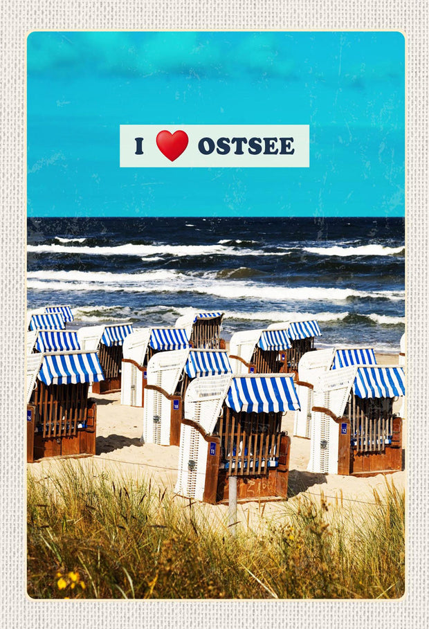 Schild Spruch I Love Ostsee Deutschland Meer Strandkörbe Strand JW