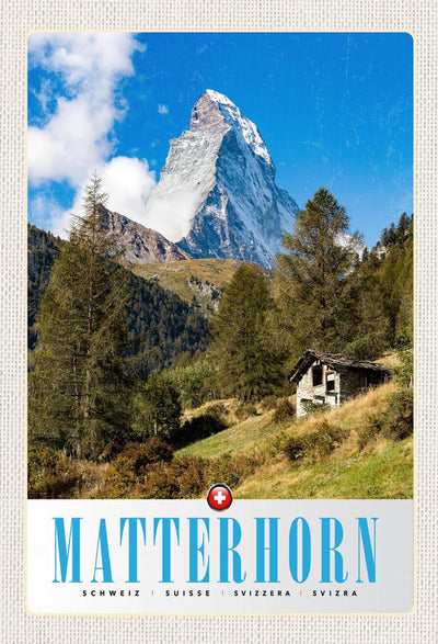 Schild Spruch Matterhorn Switzerland Schweiz Berge Berhütte Wald JW