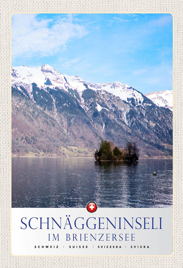 Schild Spruch Schnäggeninseli im Brienzersee Switzerland Schweiz Berge See JW