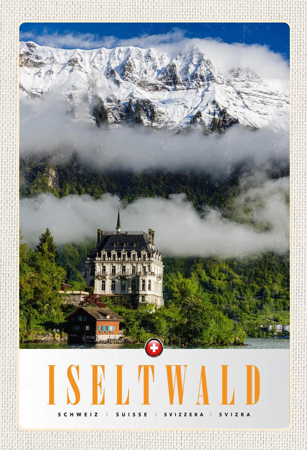 Schild Spruch Iseltwald Switzerland Schweiz See Berge Schloss  JW