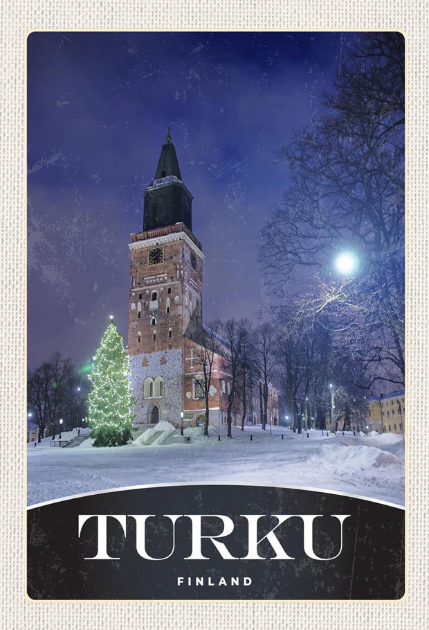 Schild Spruch Turku Finland Finnland Kirche Winter SchneeJW
