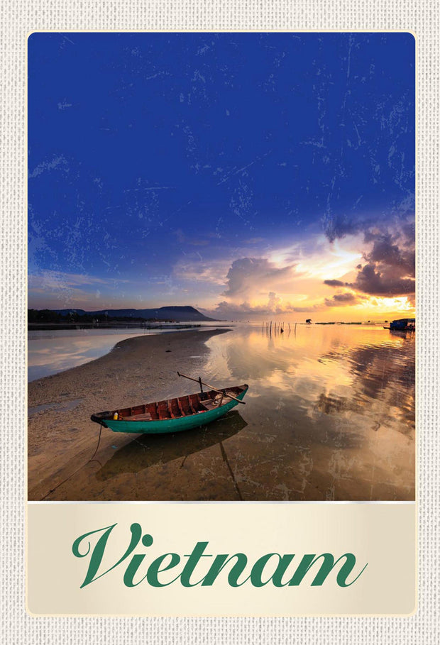 Schild Spruch Vietnam Boot Meer Strand Sonnenuntergang JW