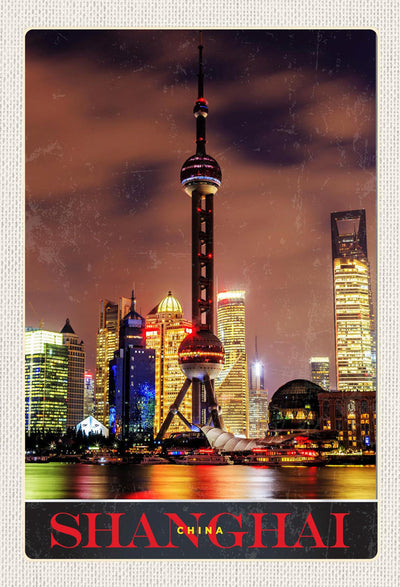 Schild Spruch Shanghai China Wolkenkratzer Nacht Hafen JW