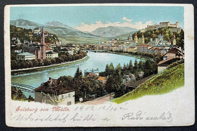 Salzburg von Mülln Salzach Fluss Brücke Festung Burg Kirche Österreich 410855 TH