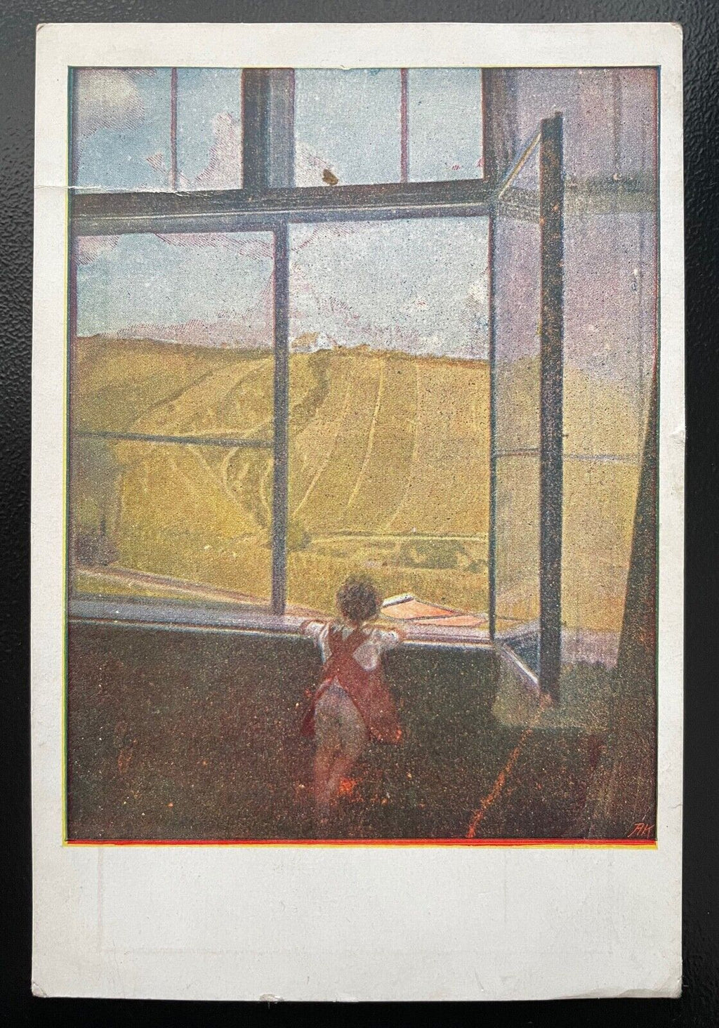 Der Zug kommt Kind Junge Fenster Feld Em.Baschny Eisenbahn 402484 TH A