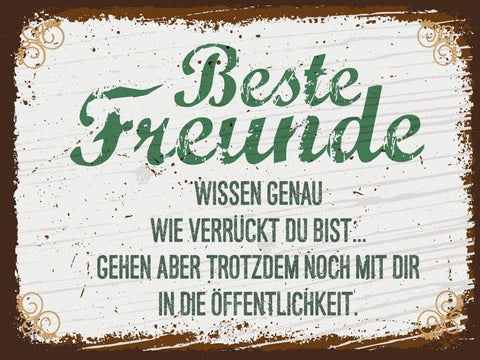 Schild Beste Freunde Wissen Wie Verrückt Du Bist 12x18 20x30 30x40 Blech/Holz