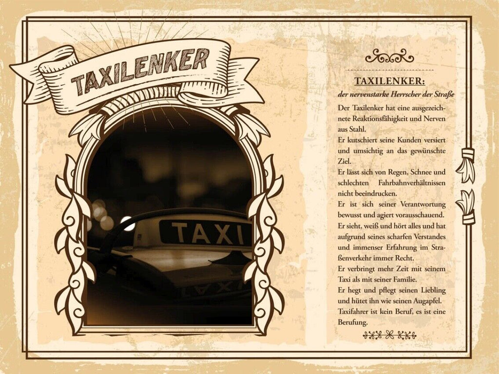 Schild Taxilenker Beruf Taxi Fahrer Chauffeur Auto 12x18 20x30 30x40 Blech/Holz