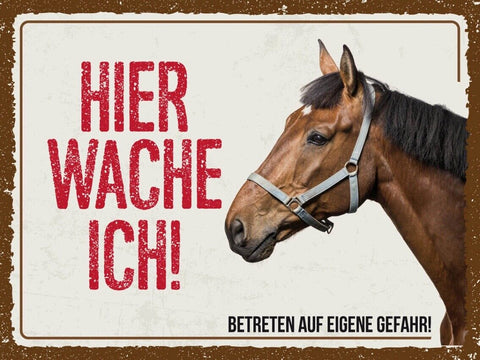 Schild Hier Wache Ich Pferd Eigene Gefahr Tier 12x18 20x30 30x40 Blech/Holz