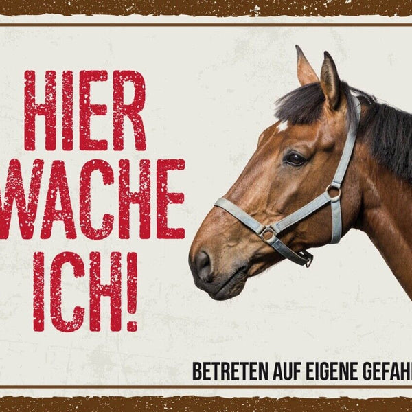 Schild Hier Wache Ich Pferd Eigene Gefahr Tier 12x18 20x30 30x40 Blech/Holz