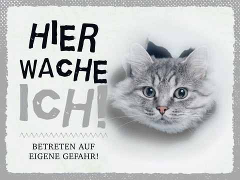 Schild Hier Wache Ich Getigerte Katze Gefahr Tier 12x18 20x30 30x40 Blech/Holz
