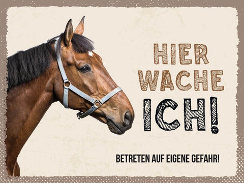 Schild Hier Wache Ich Pferd Eigene Gefahr Tier 12x18 20x30 30x40 Blech/Holz