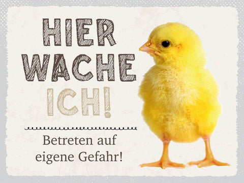 Schild Hier Wache Ich Küken Eigene Gefahr Huhn Tier 12x18 20x30 30x40 Blech/Holz
