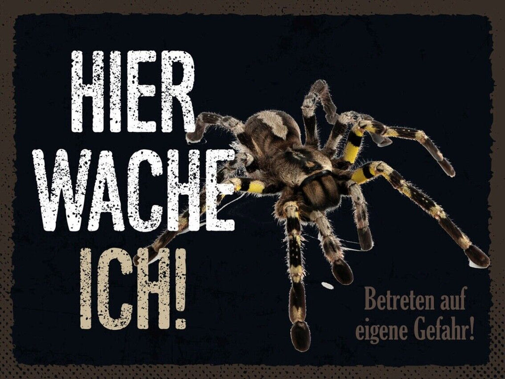 Schild Hier Wache Ich Vogelspinne Gefahr Haus Tier 12x18 20x30 30x40 Blech/Holz