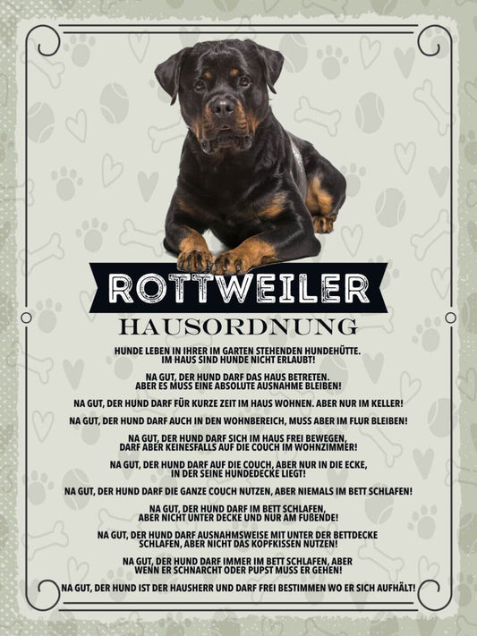 Schild Rottweiler Hausordnung Hund Tier Liebe 12x18 20x30 30x40 Blech/Holz