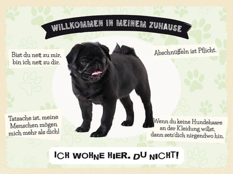 Schild Willkommen In Meinem Zuhause Mops Hund Tier 12x18 20x30 30x40 Blech/Holz