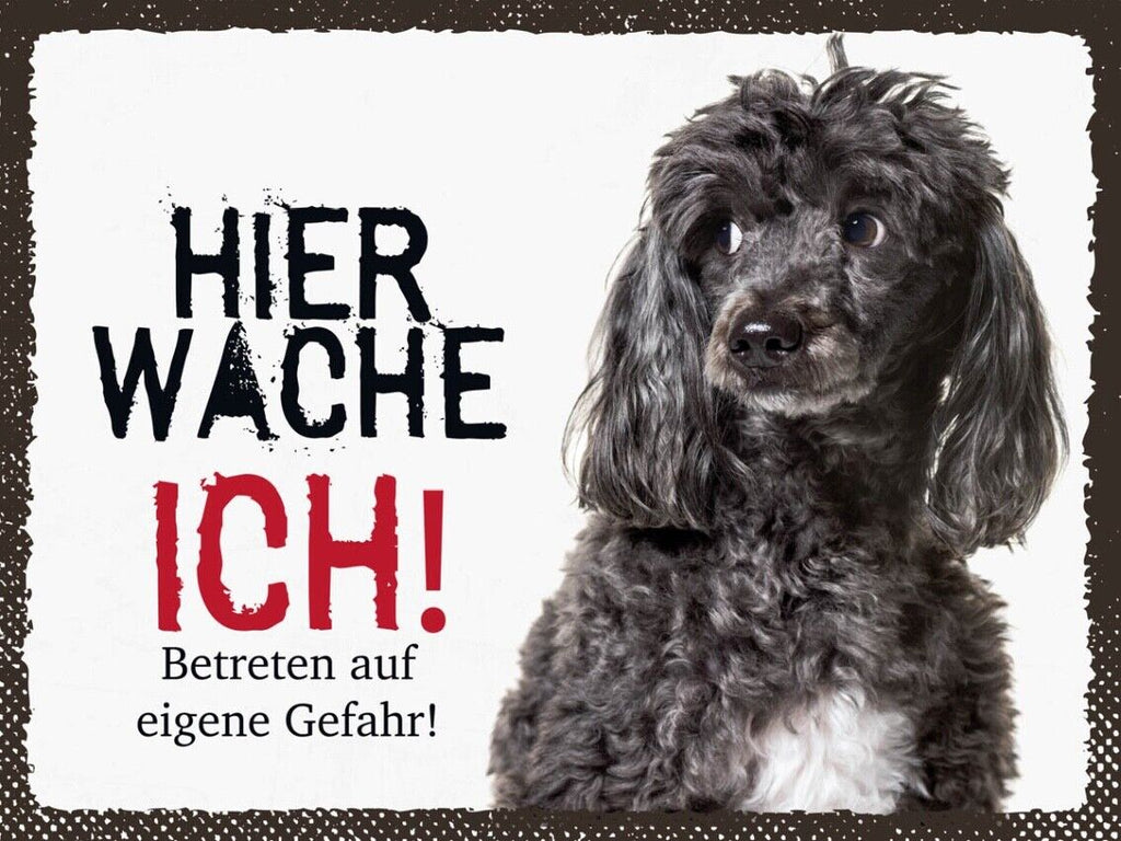 Schild Hier Wache Ich Pudel Gefahr Hund Haus Tier 12x18 20x30 30x40 Blech/Holz