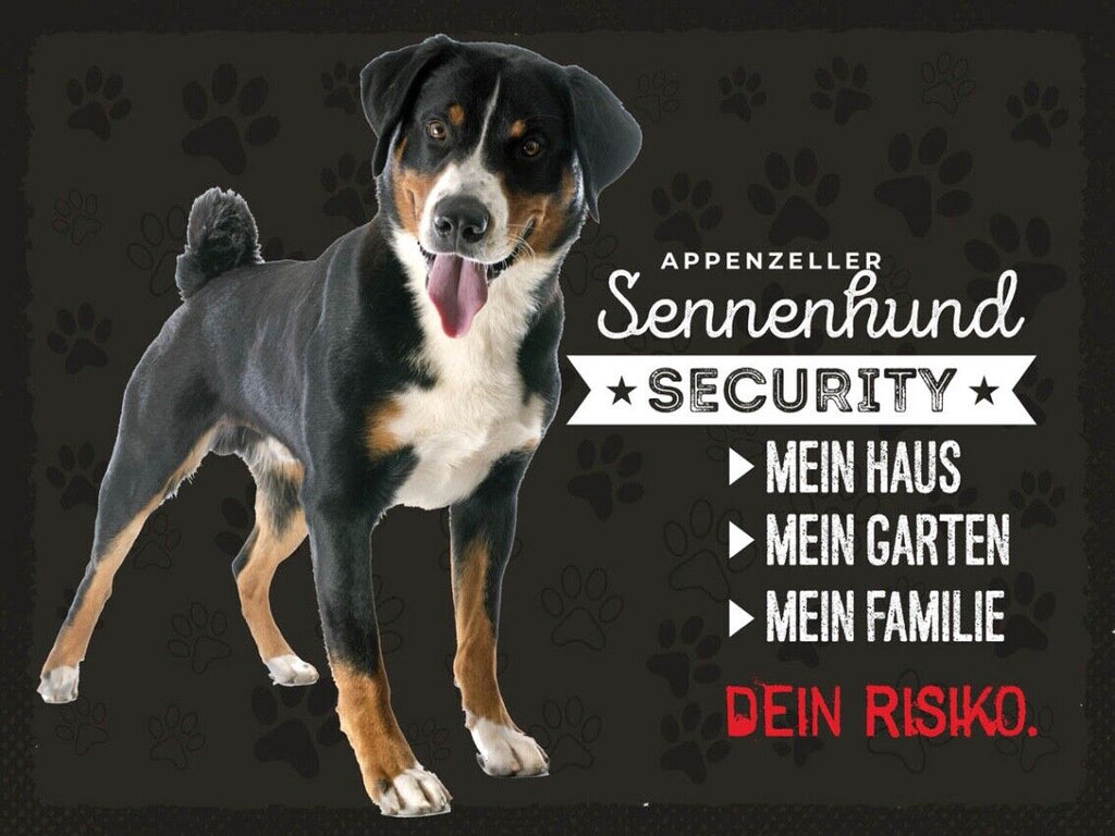 Schild Appenzeller Sennenhund Security Hund Haus 12x18 20x30 30x40 Blech/Holz